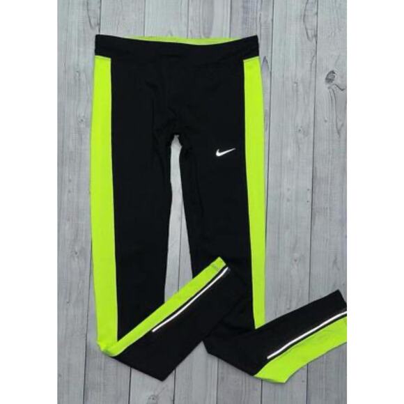 Nike One Performance Dri-Fit Leggings Black Green High Waist Size S - Picture 2 of 14